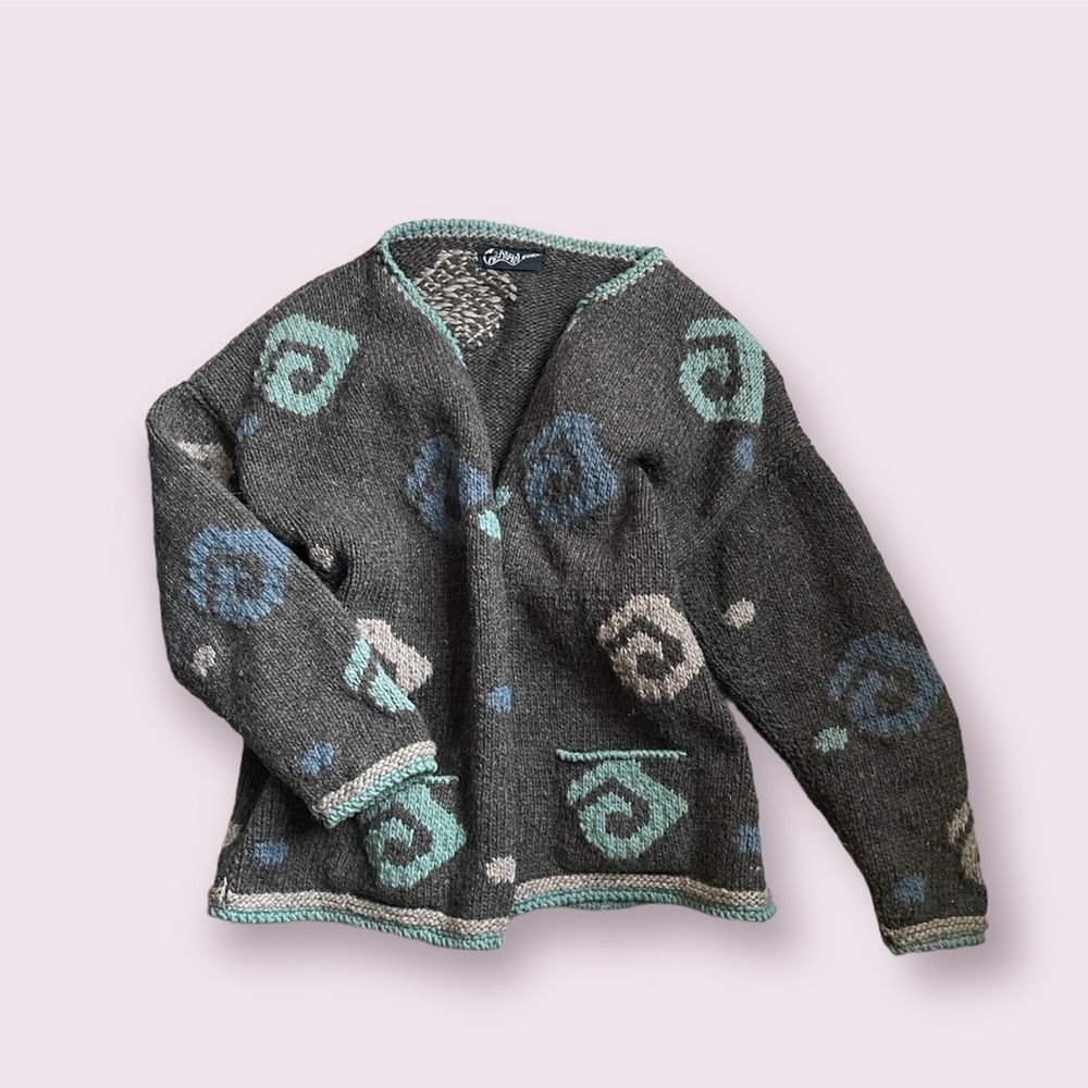 Vintage, swirl design, thick, wool cardigan / sweater. (Brand is caravan.)